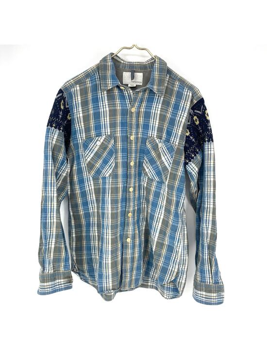 nanamica Tops - Nanamica Plaid Shirt Womens L Patchwork Woven Shoulder Japanese Blue